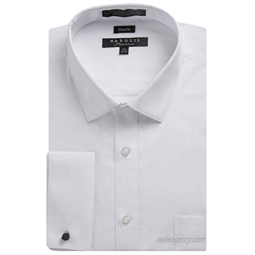 Marquis Men's Slim Fit French Cuff Spread Collar Solid Dress Shirt (Cufflinks Included)