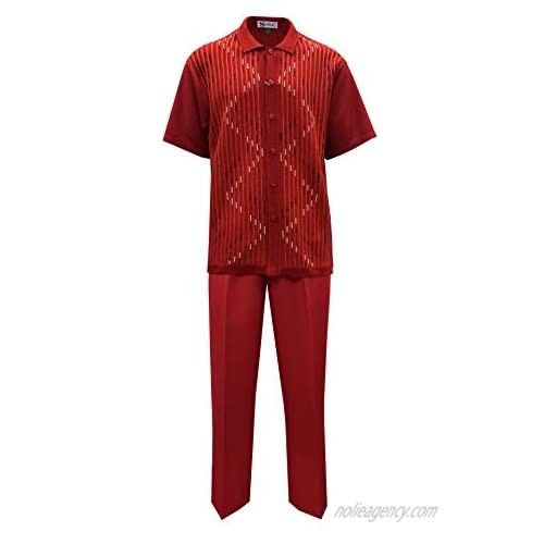 SILVERSILK Men’S Knit Front Shirt & Pant Set – Zig ZAG Vertical Jacquard Motif