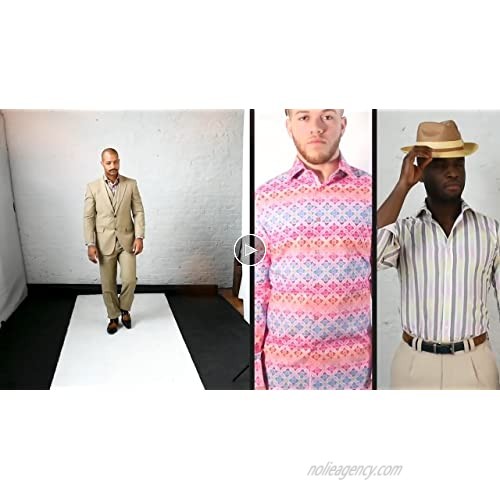 Steven Land Micro Circles Slim Fit Men's Dress Shirt 100% Cotton Convertible Cuffs (Big and Tall) SB732