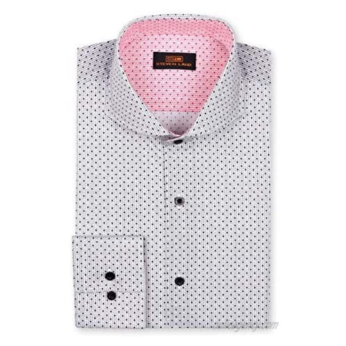 Steven Land Micro Circles Slim Fit Men's Dress Shirt  100% Cotton  Convertible Cuffs  (Big and Tall) SB732