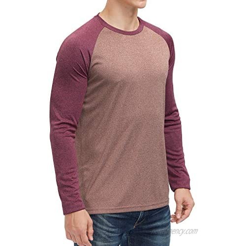 Men's Casual Long Sleeve T-Shirt Color Block Lightweight Quick Dry Performance Athletic Shirts Active Top