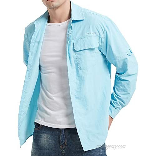 Priessei Men's UV Protection UPF 50 Long Sleeve Shirt for Hiking Travel Fishing Camping Stretch and Quick-Dry