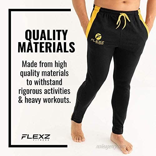 FlexzFitness Men's Workout Running Pants and Sweatpants - Lightweight Winter Gym Pants with Pockets and Zippers