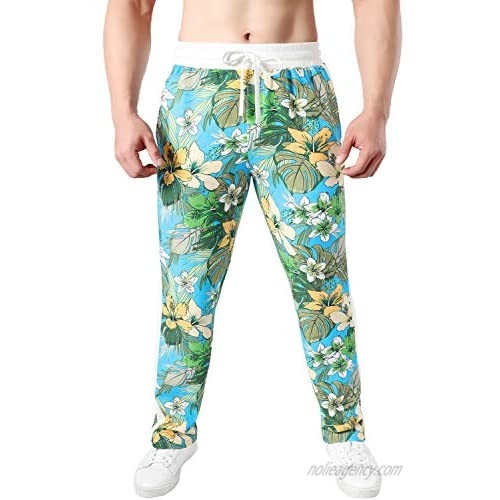 JOGAL Men's Casual Flower Prints Workout Sweatpants with Pockets