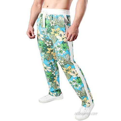 JOGAL Men's Casual Flower Prints Workout Sweatpants with Pockets
