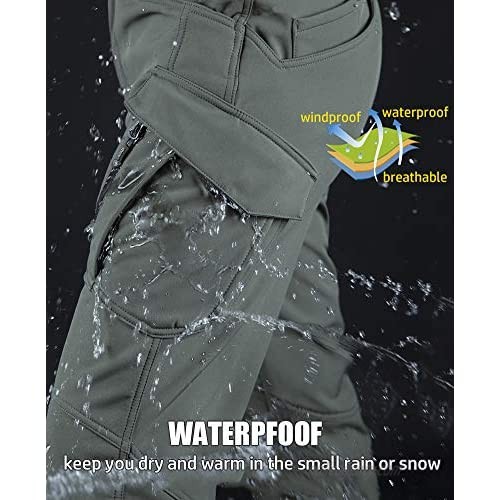 MANSDOUR Men's Outdoor Cargo Hiking Tactical Pants Winter Softshell Water Repellent Fleece Lined Snow Ski Pants