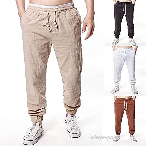 MorwenVeo Men's Linen Pants Fashion Jogger Pants - Breathable Lightweight Yoga Beach Trousers Hip Hop Street Pants - 4 Colors