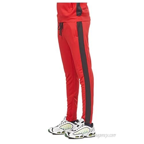Rebel Minds Mens Track Pants Fashion Slim Fit Jogger Bottom Side Striped Activewear Zipper Pockets