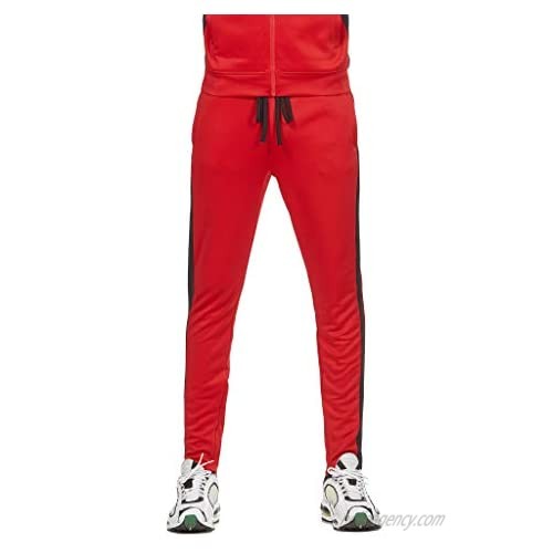 Rebel Minds Mens Track Pants Fashion Slim Fit Jogger Bottom Side Striped Activewear Zipper Pockets