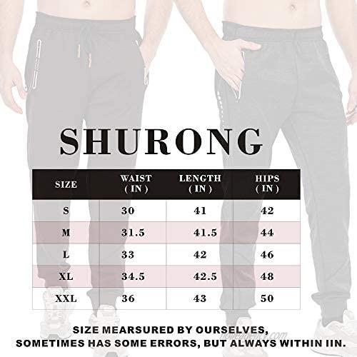 SHURONG Men's Slim Fit Jogger Sweatpants Tapered Athletic Training Pants with Zip Pockets