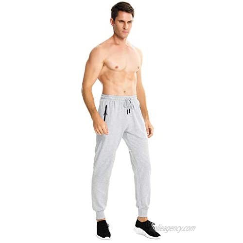 Sykooria Men's Athletic Running Sport Jogger Pants Drawstring Sweatpants with Zipper Pockets Workout Cycling Gym Pants