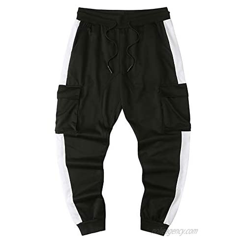 Uni Clau Mens Sports Jogger Cargo Pants - Side Tape Drawstring Waist Sweatpants Flap Pocket Trousers for Men