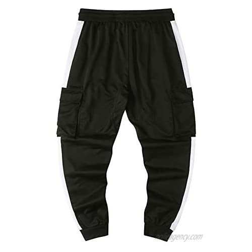 Uni Clau Mens Sports Jogger Cargo Pants - Side Tape Drawstring Waist Sweatpants Flap Pocket Trousers for Men