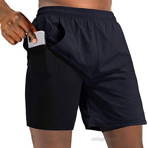 A WATERWANG Men's 2 in 1 Running Shorts  Quick-Dry Workout Shorts with Phone Pocket for Training Athletic