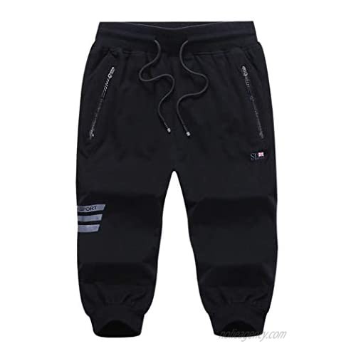 Amoystyle Men's 3/4 Capri Pants Jogger Running Workout Shorts Zipper Pockets