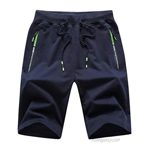 Amoystyle Men's Elastic Waist Jogger Shorts with Zipper Pockets