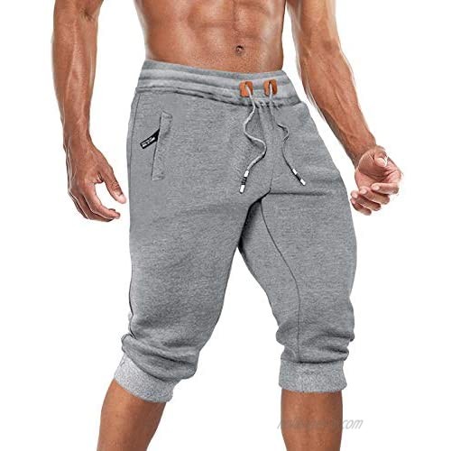 BIYLACLESEN Men's Capri Joggers 3/4 Pants Gym Workout Below Knee Pants with Three Pockets