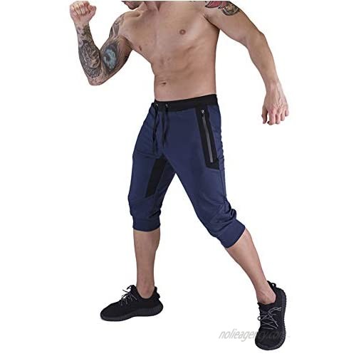 BUXKR Men's 3/4 Jogger Pants Capri Shorts with Zipper Pockets for Gym and Workout