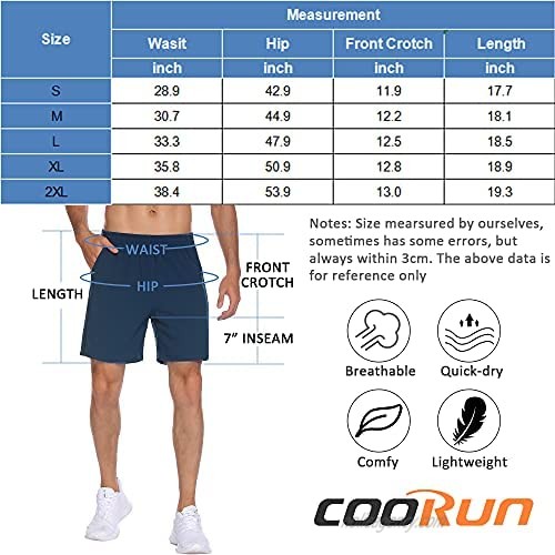 COOrun Mens Shorts Athletic with Pockets Quick Dry Short Shorts 7 inch Inseam