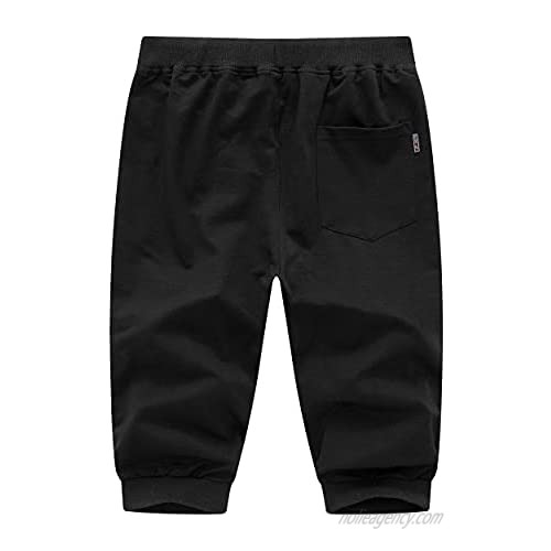 LEPOAR Men's Capri Joggers Shorts Cotton Casual Pants Below Knee Short Workout Running Sweatpants with Three Pockets