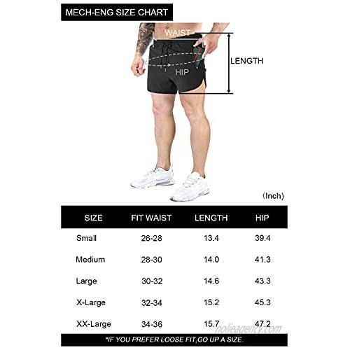 MECH-ENG Men's 5 Running 2 in 1 Shorts Quick Dry Training Gym Athletic Shorts with Zipper Pockets