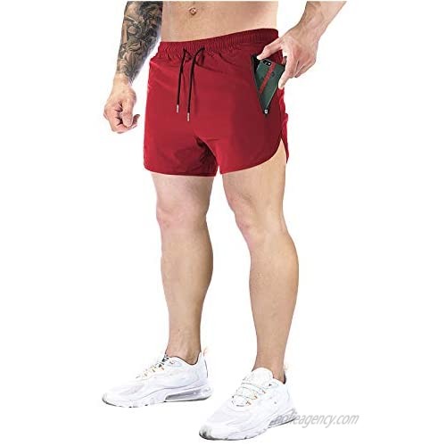 MECH-ENG Men's 5" Running 2 in 1 Shorts Quick Dry Training Gym Athletic Shorts with Zipper Pockets