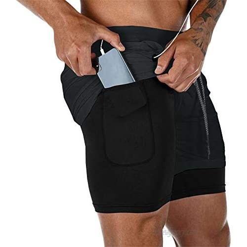 PASLTER Mens 2-in-1 Basketball Shorts Workout Running Gym Athletic Shorts with Phone Pocket
