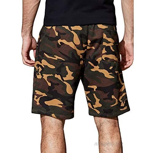 Romwe Men's Camo Print Workout Shorts Active Gym Weightlifting Shorts with Pocket