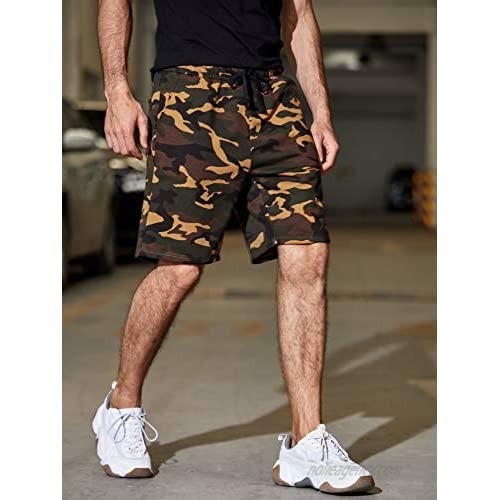 Romwe Men's Camo Print Workout Shorts Active Gym Weightlifting Shorts with Pocket