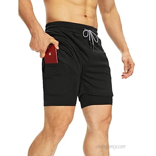 SEASUM Mens 2 in 1 Workout Shorts with Pockets Quick Dry Lightweight 7-Inch Athletic Running Shorts for Training