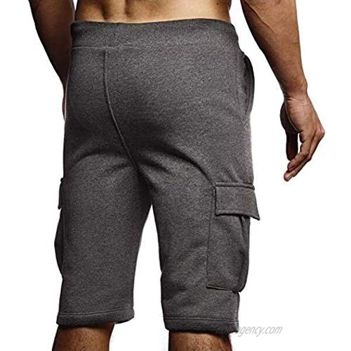 Uni Clau Athletic Mens Cargo Shorts Gym Workout Elastic Waist Cotton Sweat Shorts Sweatpants Shorts with Pockets
