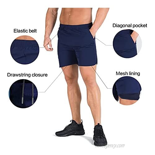 YOOPOO Men’s 2 in 1 Workout Shorts 7 Quick Dry Gym Athletic Running Shorts for Men with Pockets