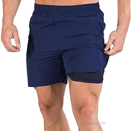 YOOPOO Men’s 2 in 1 Workout Shorts 7" Quick Dry Gym Athletic Running Shorts for Men with Pockets