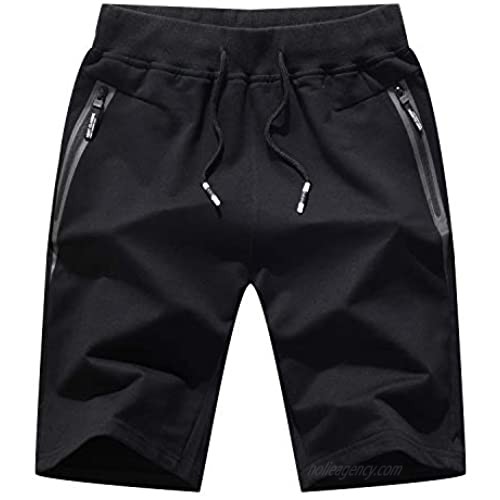 YSENTO Men's Cotton Joggers Casual Workout Shorts Running Shorts with Zipper Pockets