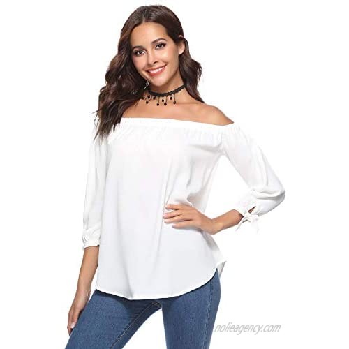 Aibrou Off Shoulder Tops for Women 3/4 Sleeve Elegant Shirts Blouses