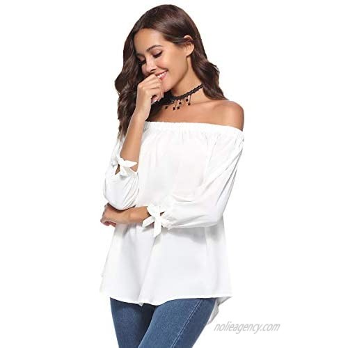 Aibrou Off Shoulder Tops for Women 3/4 Sleeve Elegant Shirts Blouses