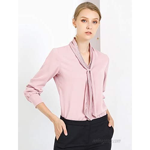 Allegra K Women's Long Sleeve Blouses Pleated Tie Neck Work Office Top Shirt