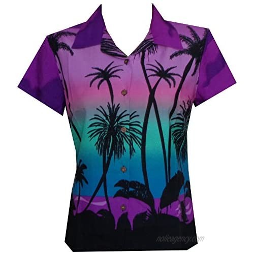 ALVISH Womens Hawaiian Shirt Aloha Beach Top Blouse Casual Funny Summer Leaves