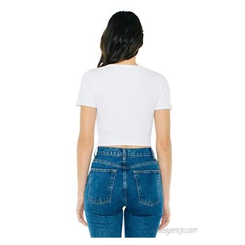 American Apparel Women's Cotton 2x2 Button Front Short Sleeve Crop Top