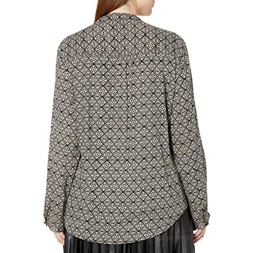 Angie Women's Plus Size Printed Long Sleeve Top with Buttons