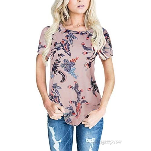 CEASIKERY Women's Blouse Short Sleeve Floral Print T-Shirt Comfy Casual Tops for Women 020