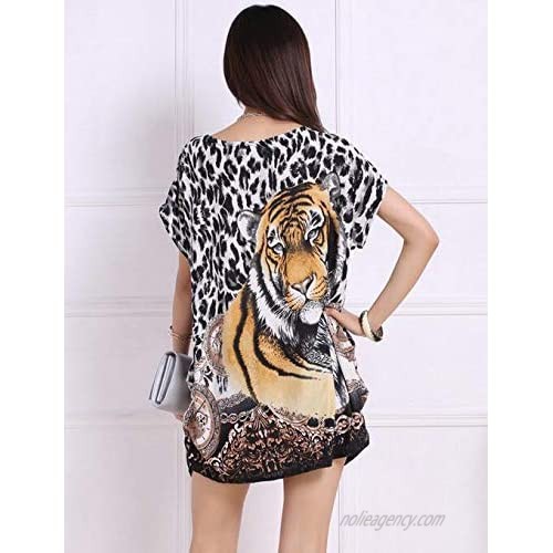 Cinyifaan Womens Fashion Round Neck Short Sleeve Tiger Print T Shirt Blouse Tops