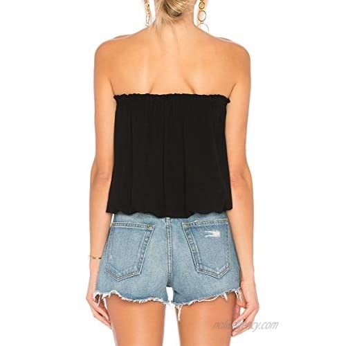 CMZ2005 Women's Bandeau Holiday Strapless Pleated Tube Top Shirt Halter Twisted Tank Top Off Shoulder Blouse 71828