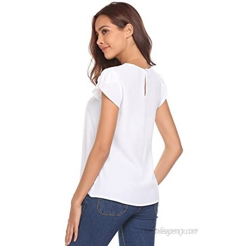 Concep Women Casual Chiffon Blouse V Neck Short Sleeve Simple Top Shirts (S-XXL)