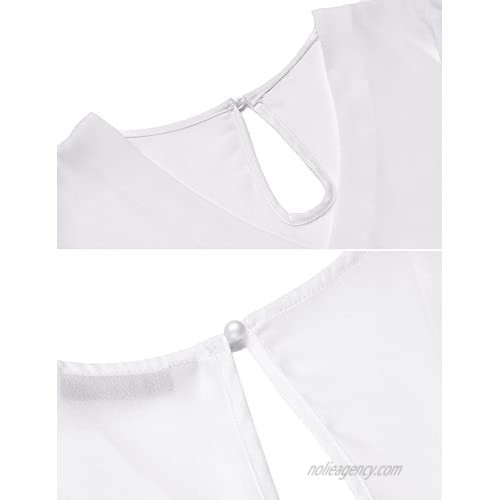 Concep Women Casual Chiffon Blouse V Neck Short Sleeve Simple Top Shirts (S-XXL)