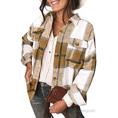 DOROSE Women's Long Sleeve Button Down Plaid Flannel Shirt Jackets Coats