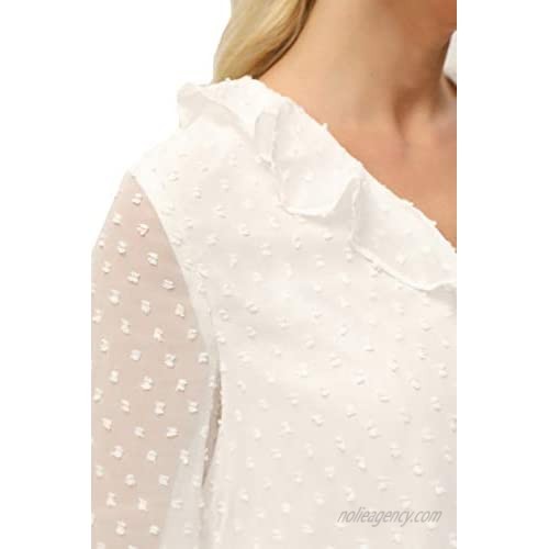 GRACE KARIN Women's Long Sleeve V Neck Ruffle Blouse Swiss Dot Chiffon Peplum Wrap Tops Shirts