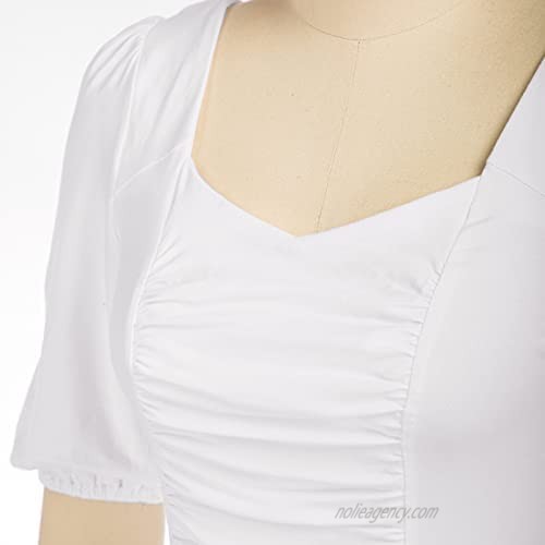 GRACE KARIN Womens V Neck Ruched Cotton Tops Puff Sleeve Blouse T-Shirt