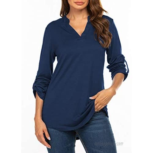 Halife Women Casual V Neck 3/4 Sleeve Shirts Tunics Tops Blouses