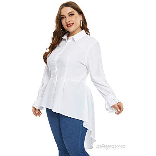 Hanna Nikole Women's Plus Size High Low Hem Blouse Button Down Long Sleeve Shirt